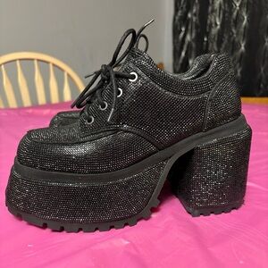 Acting Up Rhinestone Platform Chunky Heel Shoes (size 8)